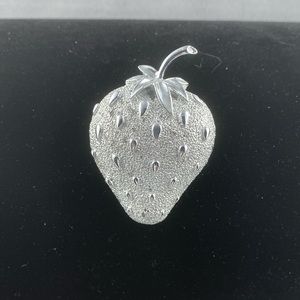 Vintage Sarah Coventry silver tone strawberry brooch